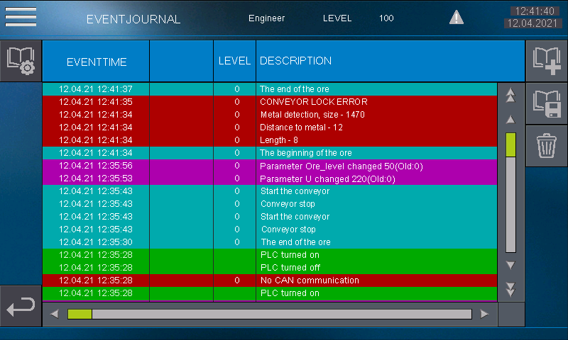 Metal detector event log